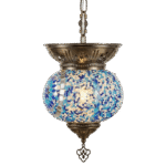Bohemian Beaded Globe Hanging Lamp with Antique Bronze Metalwork
