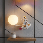 3D Astronaut Riding Rocket LED Wall Light with Glowing Moon Globe - Image 2