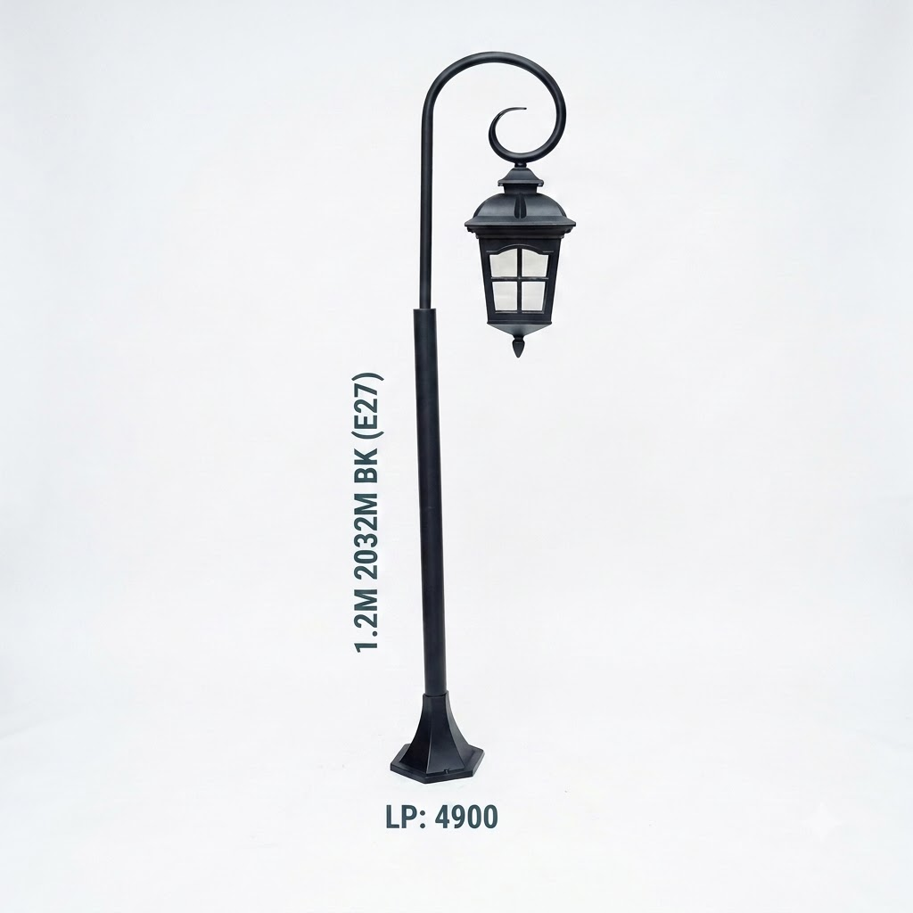 23 1.2M Shepherd Hook Windowpane Hanging Lantern Post Light – Matte Black (E27) - Image 1
