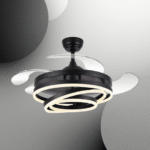 Modern 24" Black Retractable Ceiling Fan with LED Ring Chandelier Light - Image 2