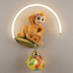 3D Playful Monkey LED Wall Light with Colorful Mosaic Glass Globe - Image 2