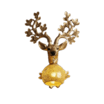 Antique Gold Deer Head Wall Sconce with Amber Crackle Glass Globe