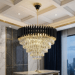 Luxury 4-Tier K9 Crystal Chandelier in Fluted Black & Gold Finish with Bluetooth & Remote Control - Image 2