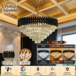 Luxury 4-Tier K9 Crystal Chandelier in Fluted Black & Gold Finish with Bluetooth & Remote Control - Image 3