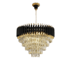 Luxury 4-Tier K9 Crystal Chandelier in Fluted Black & Gold Finish with Bluetooth & Remote Control