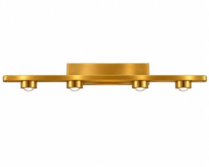 Modern brushed brass linear wall light bar featuring four evenly spaced LED light heads isolated on a plain white background.