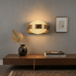 Modern Brushed Brass LED Wall Sconce with Faceted Crystal Dome - Image 2