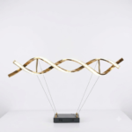 Modern Double Helix DNA Wave LED Linear Island Chandelier – Polished Gold