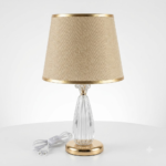 Luxury Faceted Crystal Teardrop Bedside Table Lamp with Gold-Trimmed Linen Shade