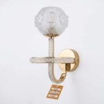 Luxury Crystal Orb & Halo Ring LED Torch Wall Sconce - Polished Gold