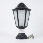 Classic Hexagonal Frosted Glass Gate Pillar Light – Matte Black Cast Aluminum (E27)