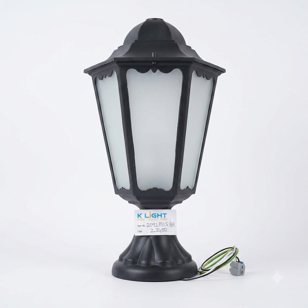 pomelli_photoshoot-1_1 Classic Hexagonal Frosted Glass Gate Pillar Light – Matte Black Cast Aluminum (E27) - Image 1