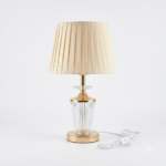 Modern Luxury Fluted Glass Table Lamp with Champagne Fabric Shade & Polished Gold Base