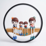Circular LED Wall Light with Wooden Shelf & 4 Gardener Kids Figurines (Model 1128)