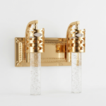 Luxury 2-Light Gold Lattice Vanity Wall Sconce with Seeded Bubble Crystal Rods