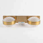 Modern 2-Light Brushed Gold Vanity Wall Sconce with Diamond-Faceted Crystal Domes (Model 9120-2)