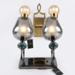 Modern 2-Light Smoked Tulip Glass Vanity Sconce with Emerald Marble Beads