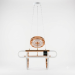 Modern Minimalist Stadium Loop LED Linear Pendant Light – White & Polished Gold