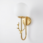 Modern Gold Deer Head Wall Sconce with Frosted White Glass Globe