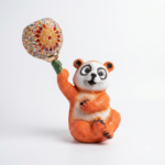 Playful 3D Red Panda Resin Wall Sconce with Turkish Mosaic Glass Torch Globe
