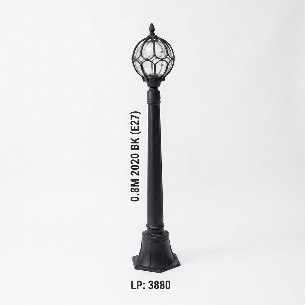 pomelli_photoshoot-1_15 0.8M Armillary Wire Cage Globe Garden Post Light – Matte Black (E27) - Image 1