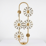 Modern Gold Track Wall Sconce with 4 Faceted Crystal Sunburst Rosettes