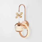 Luxury Rose Gold Butterfly Wall Sconce with Seeded Crystal Globe & Halo Ring
