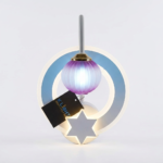 Celestial Crescent Moon & Star LED Wall Light with Purple Ribbed Globe