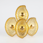 Modern 4-Cluster Textured Amber Glass Leaf LED Wall Sconce