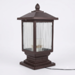 Deep Bronze Fluted Ribbed Glass Outdoor Pillar Light – Square Pedestal Lantern (E27)