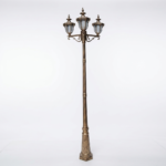 Grand 3-Light Upright Victorian Outdoor Street Lamp Post – Antique Gold/Brass Patina (E27)