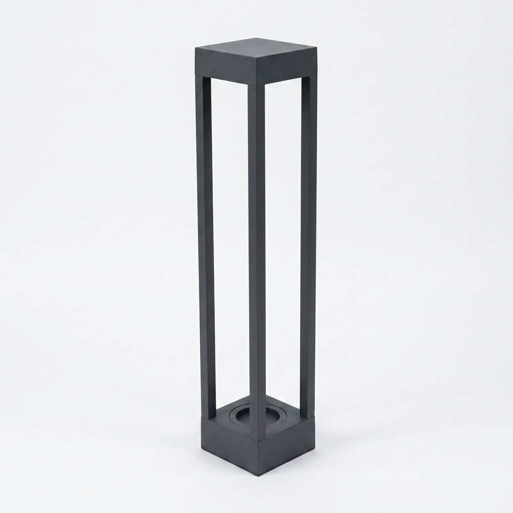 pomelli_photoshoot-1_6 Modern Square 4-Pillar Open Frame Landscape Bollard Light – Charcoal Grey - Image 1