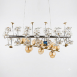 Linear Crystal Flower Blossom & Amber Glass Globe Island Chandelier