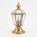 Luxury Satin Brass Hexagonal Gate Pillar Light with Textured Stipple Glass