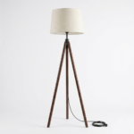 Mid-Century Modern Solid Wood Tripod Floor Lamp with Natural Linen Drum Shade
