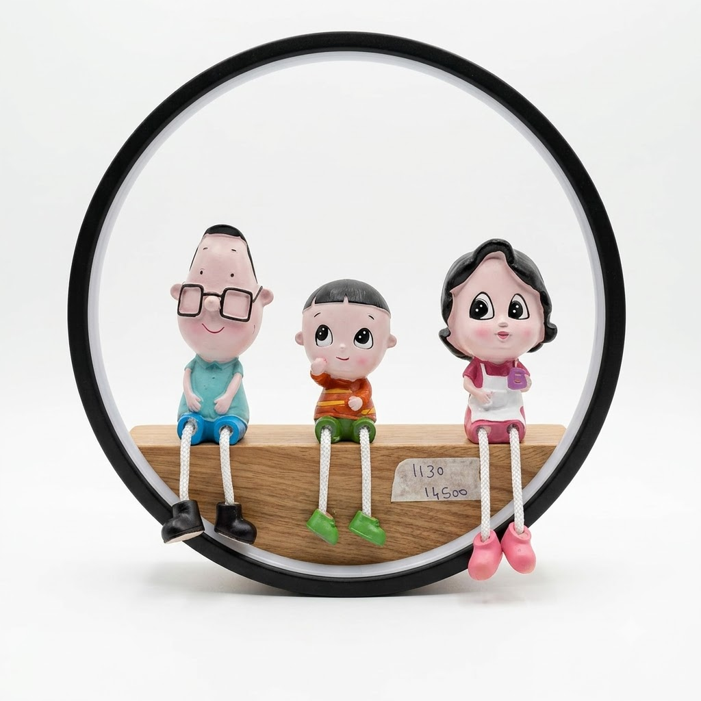 pomelli_photoshoot-1_7 Circular LED Halo Shelf Sconce with 3-Piece Family Cartoon Figurines - Image 1