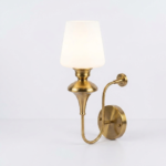 Classic Polished Brass Swan-Neck Wall Sconce with Frosted Glass Shade