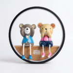 Circular LED Halo Shelf Sconce with 2 Teddy Bear Figurines