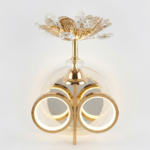 Modern Dual Halo Ring LED Wall Sconce with Crystal Lotus Crown