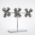 Modern 12-Light Glass Tulip Cluster Linear Island Chandelier – Polished Chrome & Smoked Glass