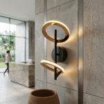 Modern Dual Halo Ring LED Wall Sconce - Matte Black & Gold Finish - Image 2