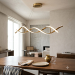 Modern Double Helix DNA Wave LED Linear Island Chandelier – Polished Gold - Image 2