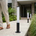 Modern Cylindrical LED Pathway Bollard Light – Matte Black & Frosted Opal Diffuser - Image 2