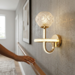 Luxury Crystal Orb & Halo Ring LED Torch Wall Sconce - Polished Gold - Image 2
