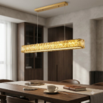 Luxury Linear Amber K9 Crystal Bar Island Chandelier – Polished Gold Frame - Image 2
