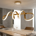Modern Twisted Wave LED Linear Island Chandelier – Mirror Polished Gold - Image 2