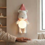 3D Polar Bear Wall Sconce with Glowing Moon Orb (Pink Hood) - Image 2