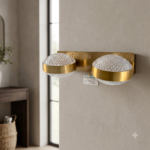 Modern 2-Light Brushed Gold Vanity Wall Sconce with Diamond-Faceted Crystal Domes (Model 9120-2) - Image 2