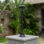 0.8M Windowpane Grid Outdoor Garden Post Light – Matte Black (E27) - Image 2