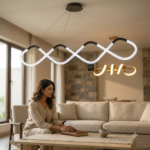Modern Matte Black DNA Double Helix LED Linear Chandelier – Textured Diffuser - Image 2